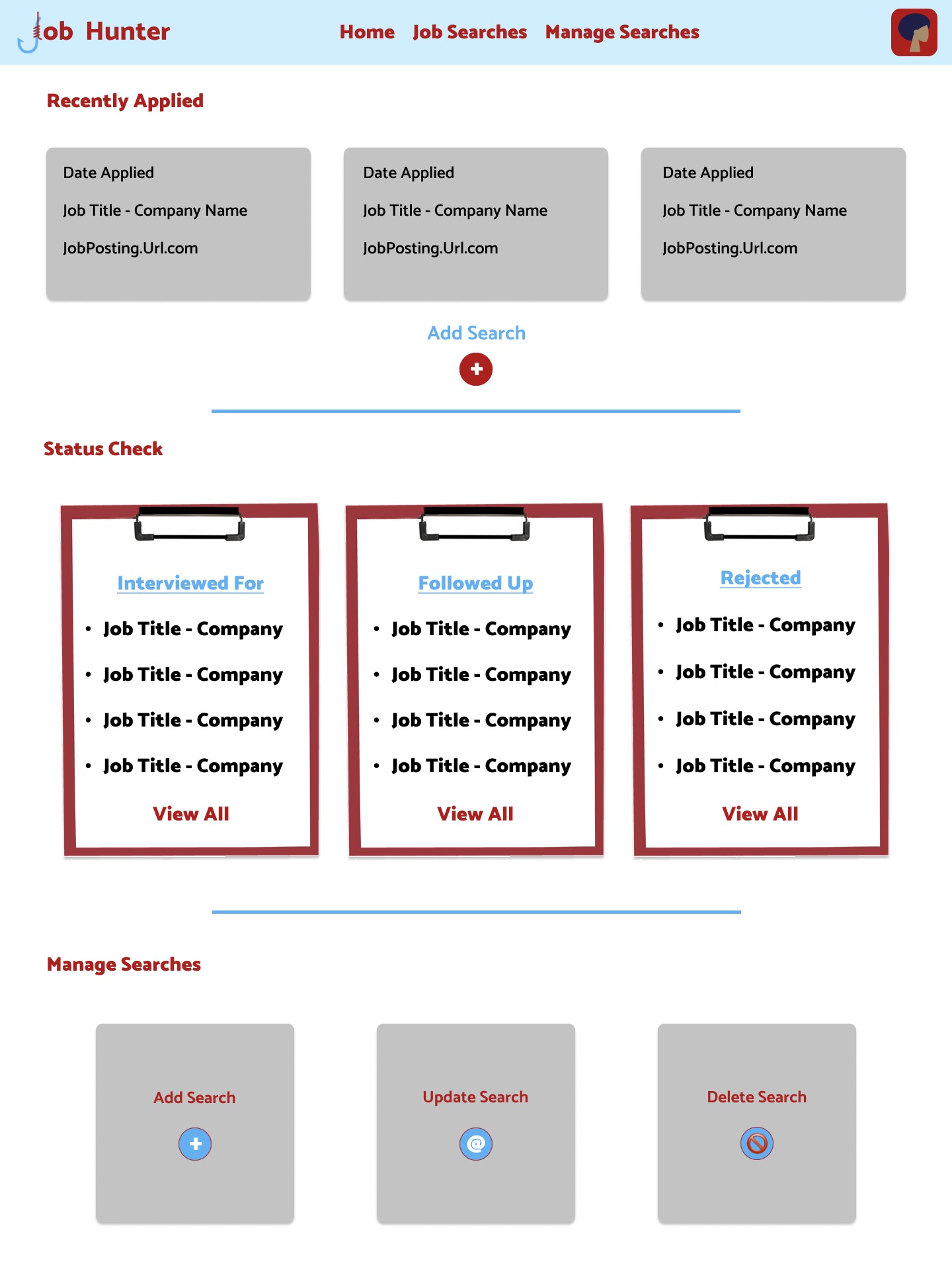 design for job hunter app home page