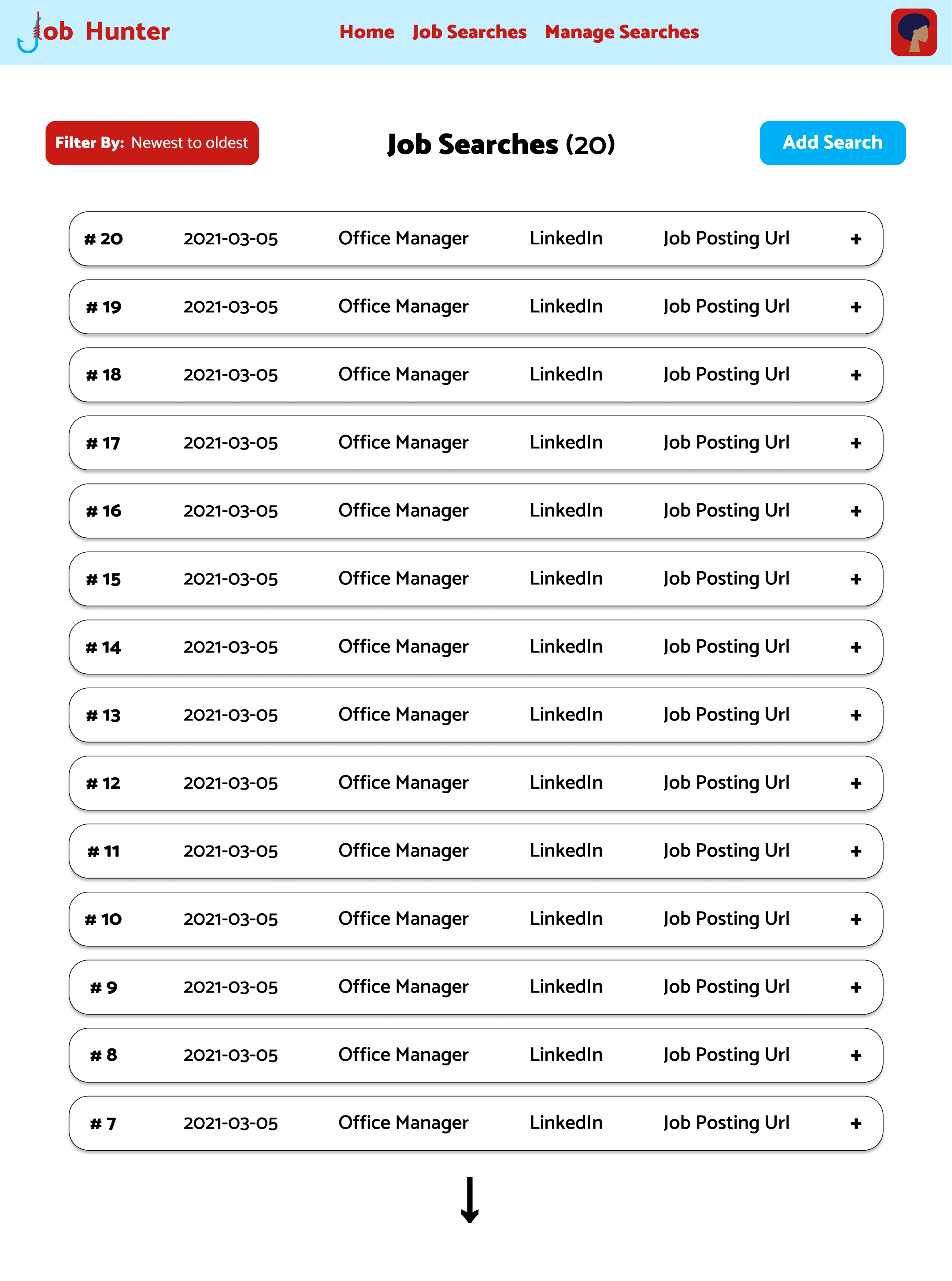 design for job hunter job searches page
